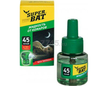 Жидкость от комаров для электрофумигатора SUPERBAT 45 ночей 30 мл (01-011)